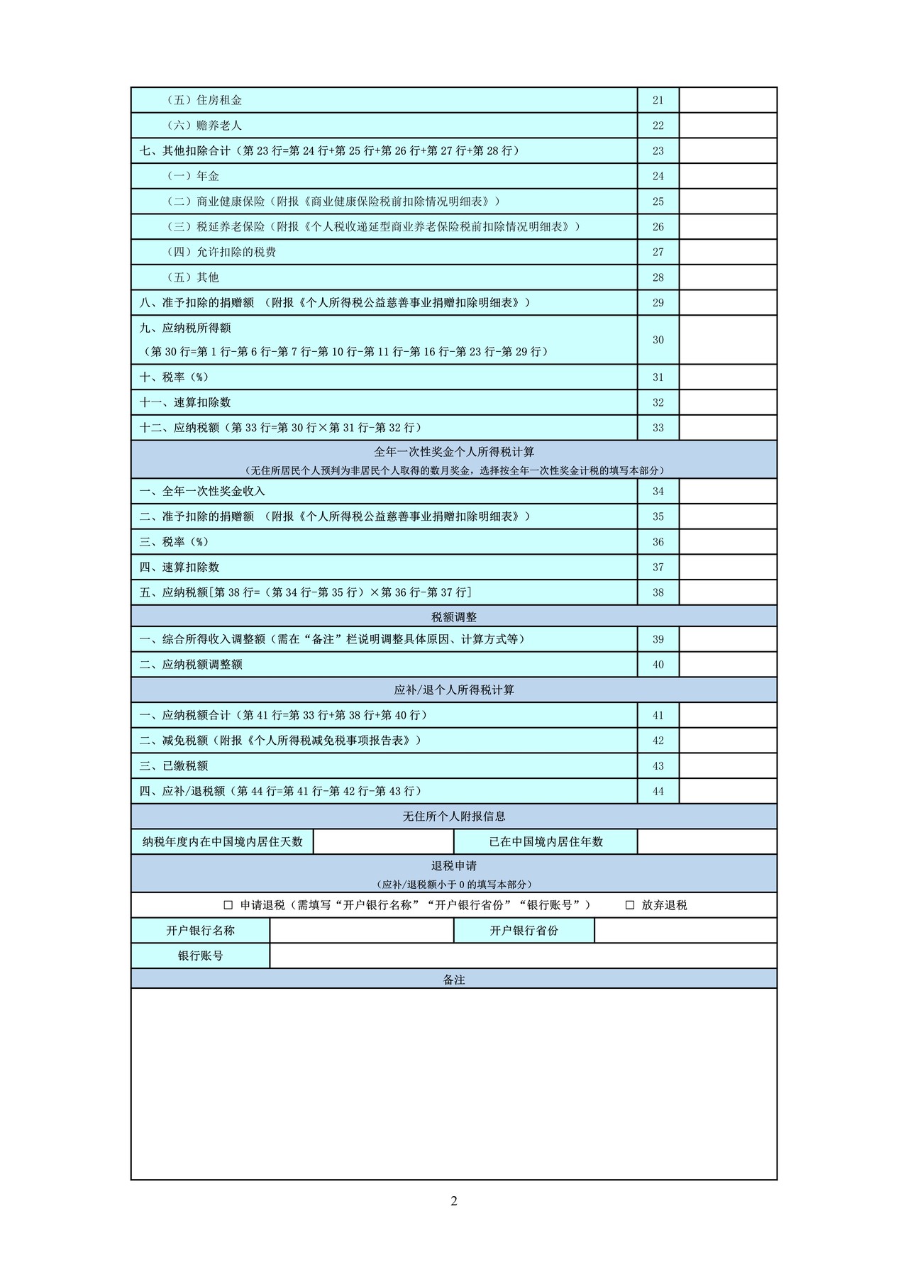 个人所得税年度自行纳税申报表(A表、简易版、问答版)2022