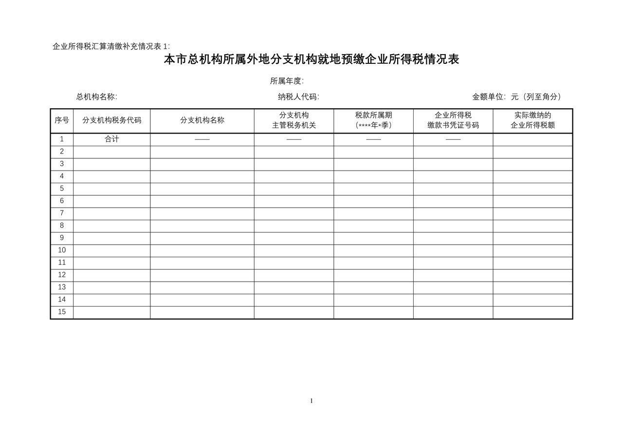 企业所得税汇算清缴补充情况表(1-10)2013