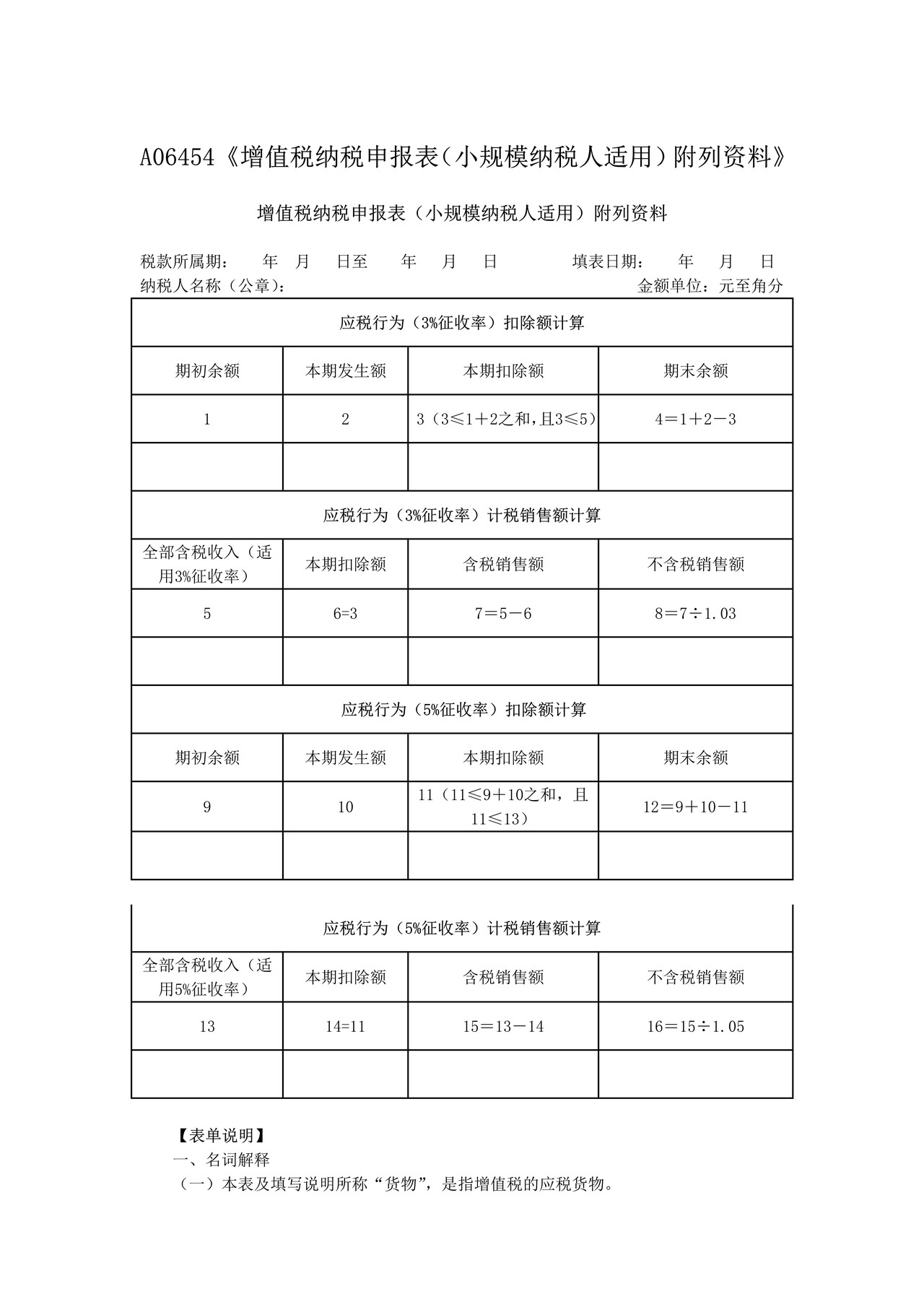 增值税纳税申报表(小规模纳税人适用)附列资料