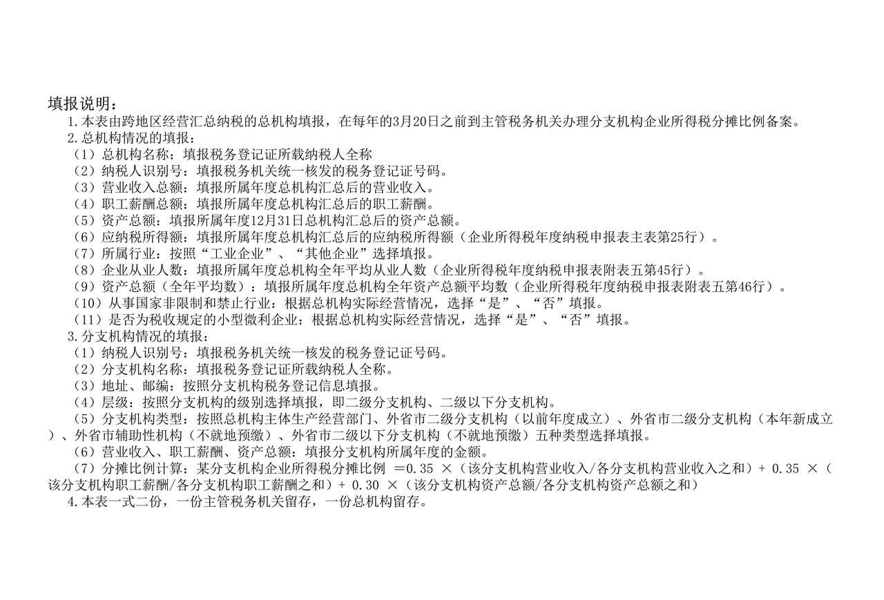 上海市汇总纳税总机构所属分支机构企业所得税分摊比例计算表(2013版)