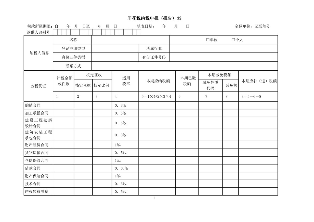 印花税纳税申报(报告)表2015