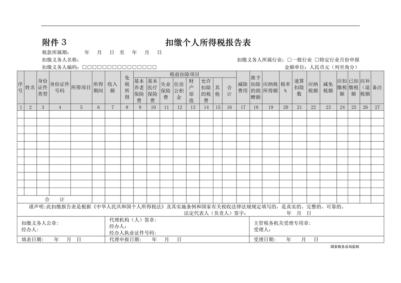 扣缴个人所得税报告表