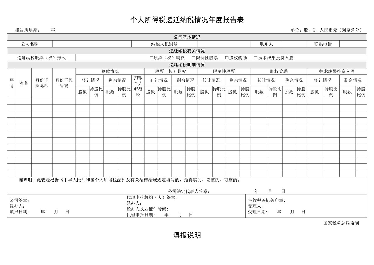 个人所得税递延纳税情况年度报告表(上海税务局)
