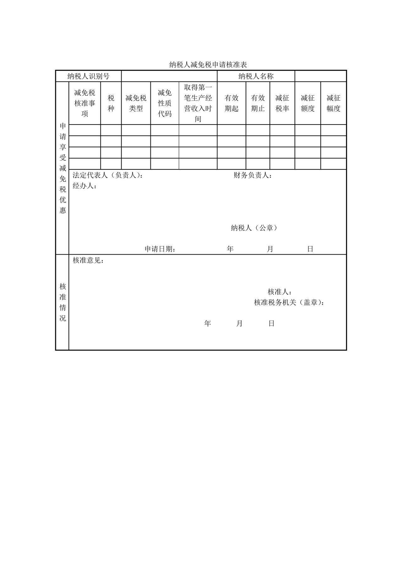 A03004 纳税人减免税申请核准表（空表）
