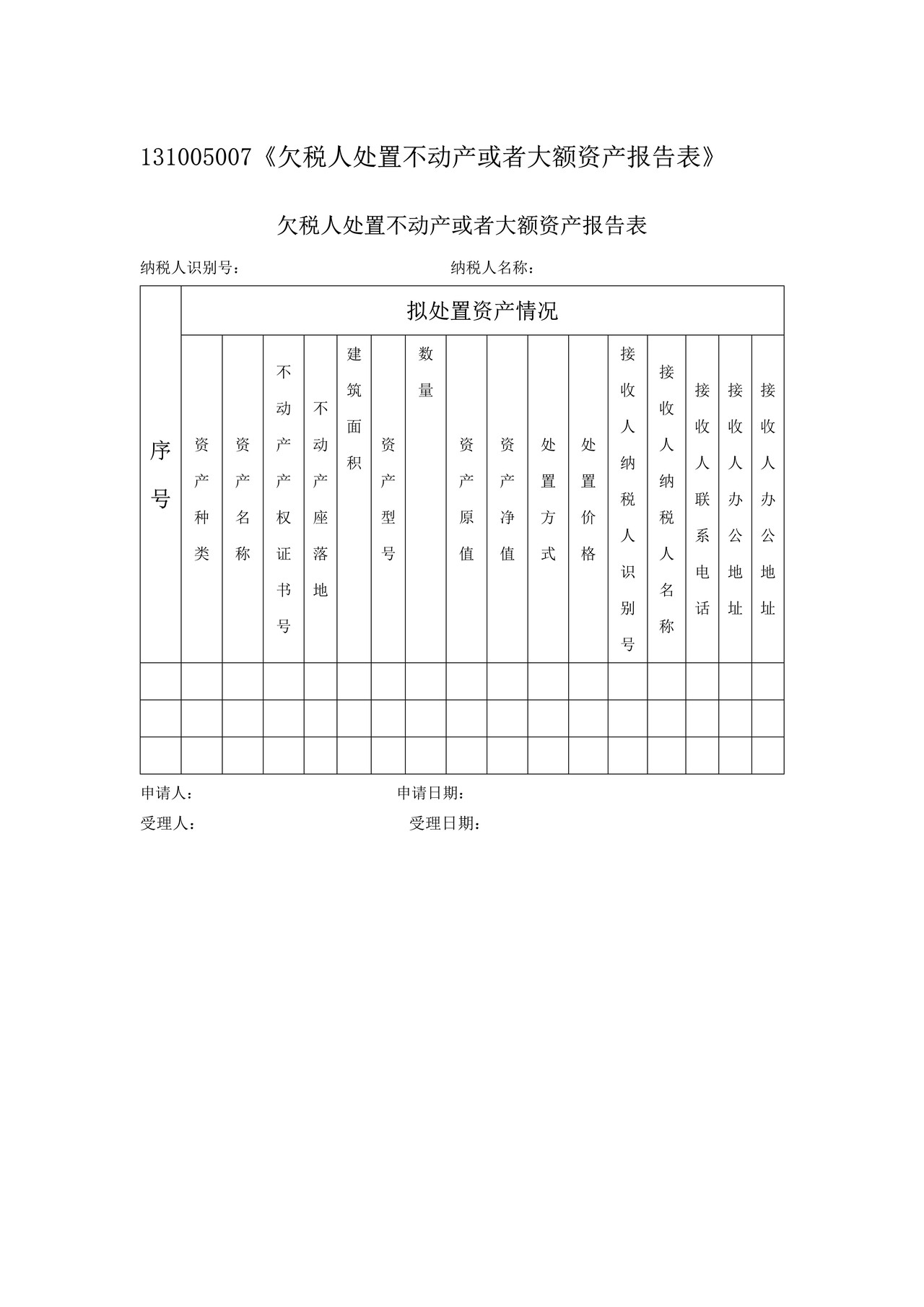 《欠税人处置不动产或者大额资产报告表》