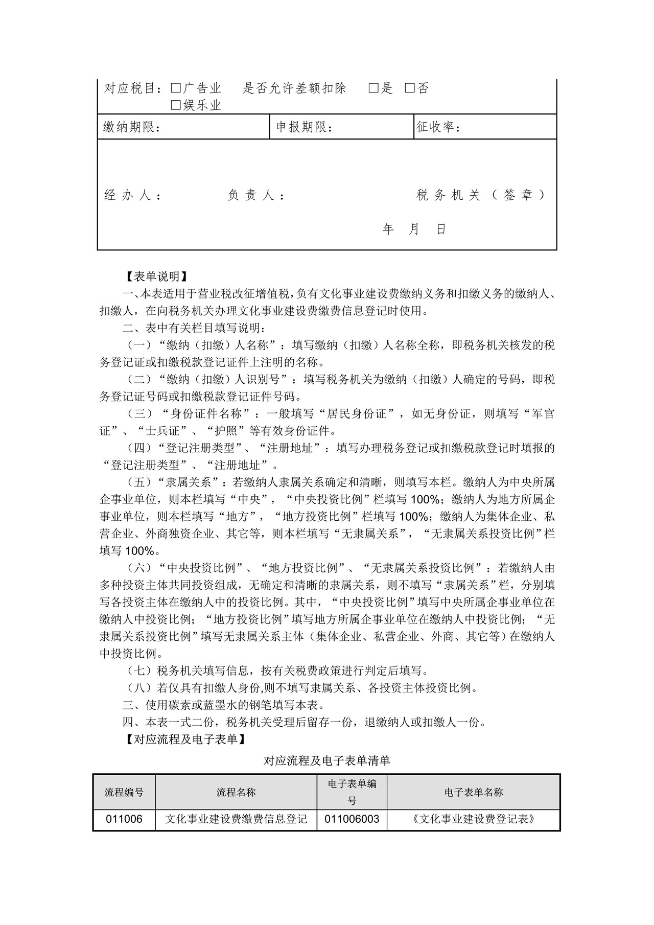 文化事业建设费登记表