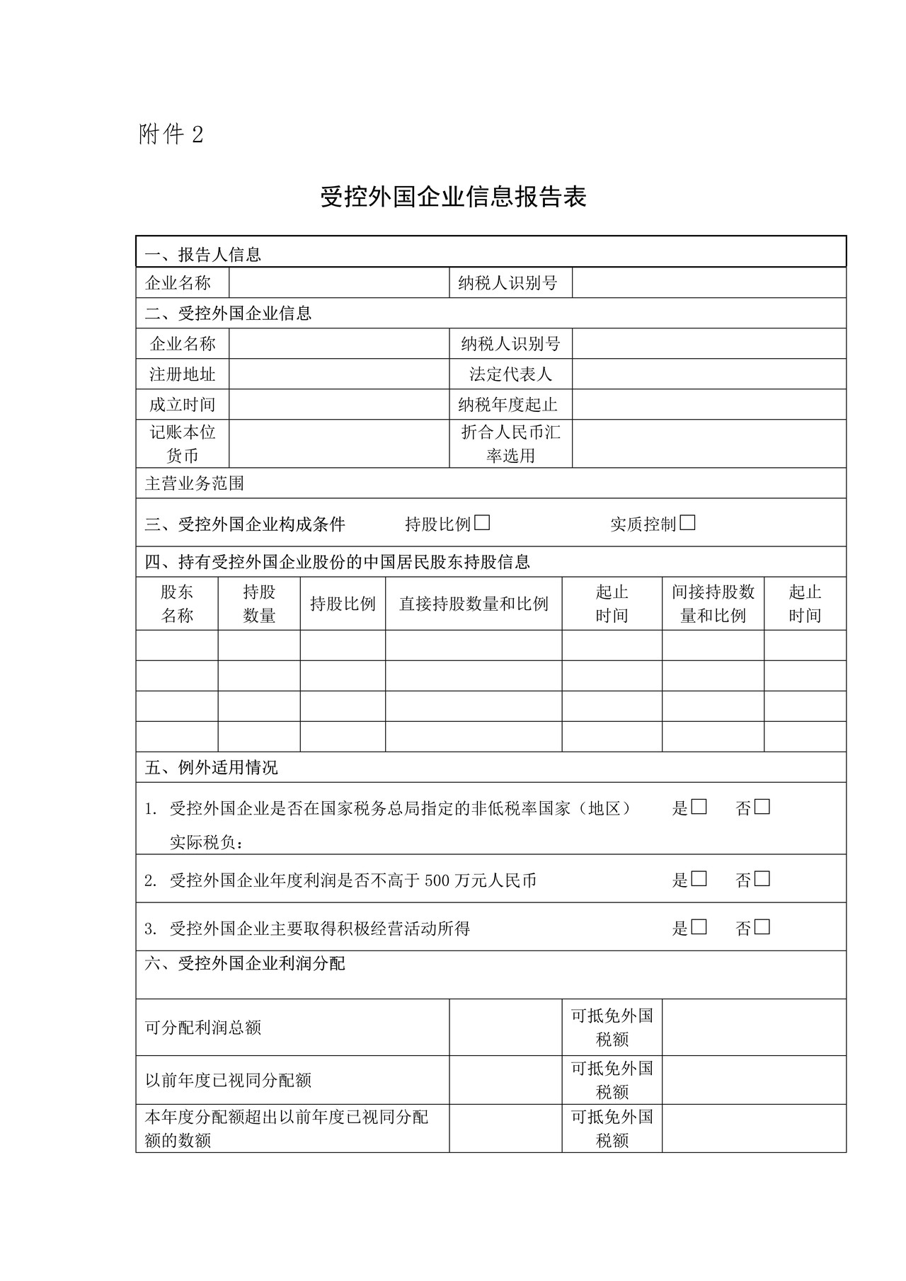受控外国企业信息报告表(上海市税务局)