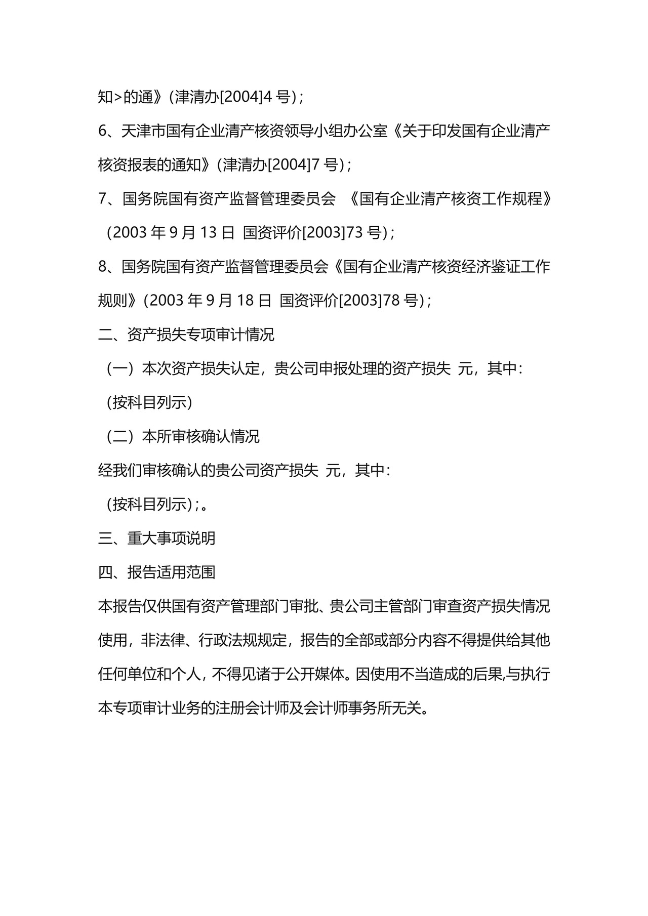 损失认定专项审计报告