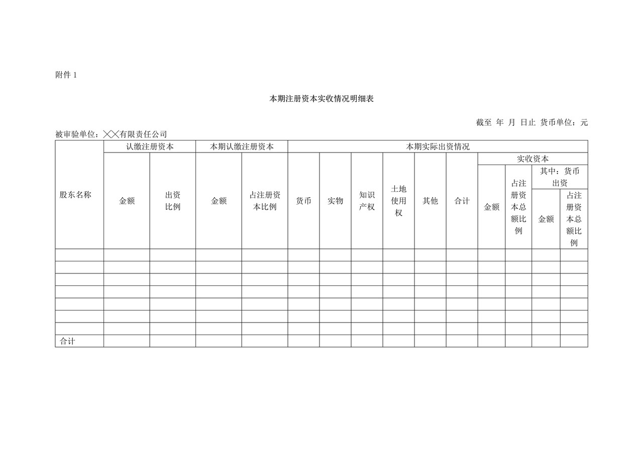 验资报告（适用于有限责任公司股东分次出资非首次验资）
