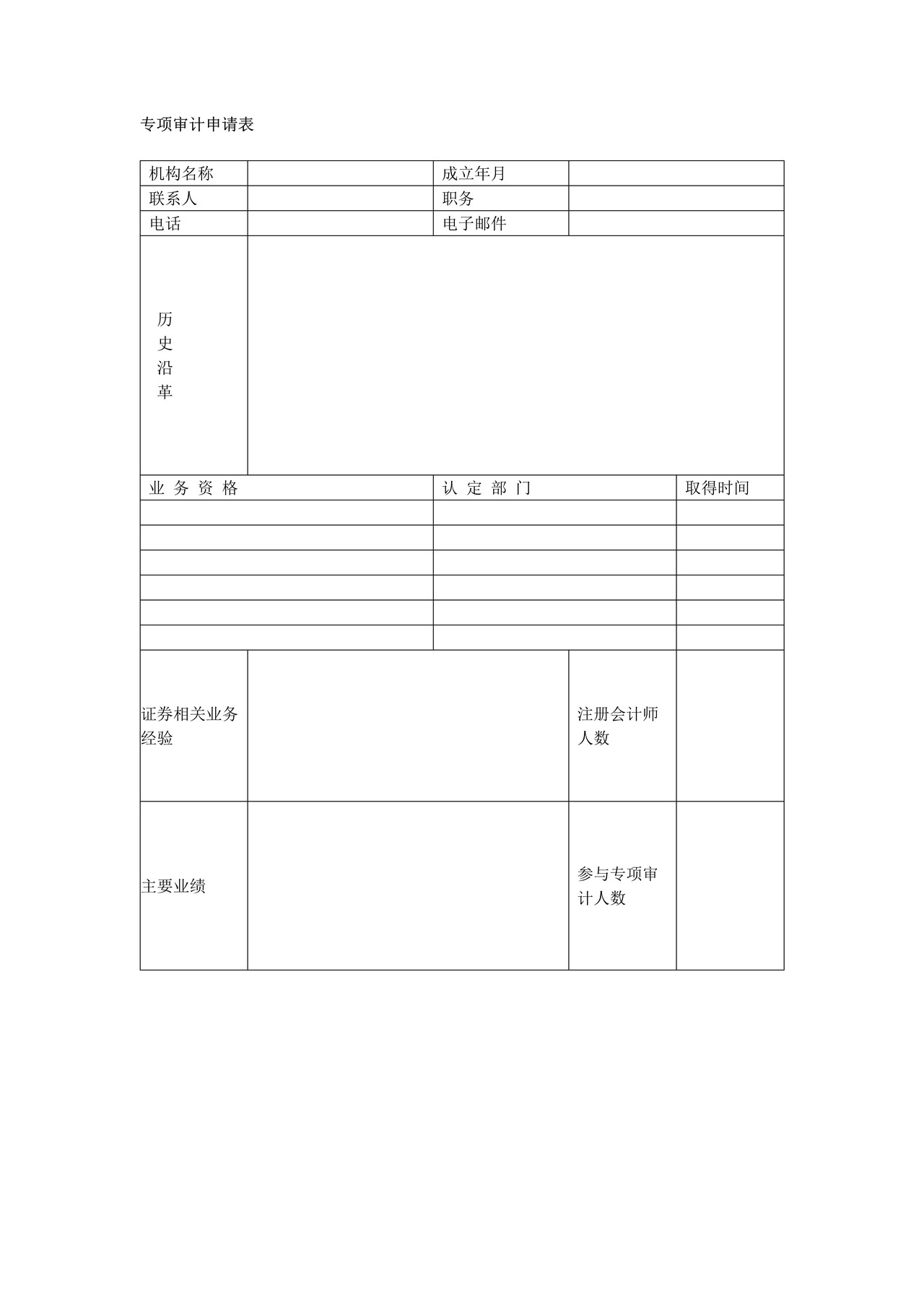 专项审计申请表