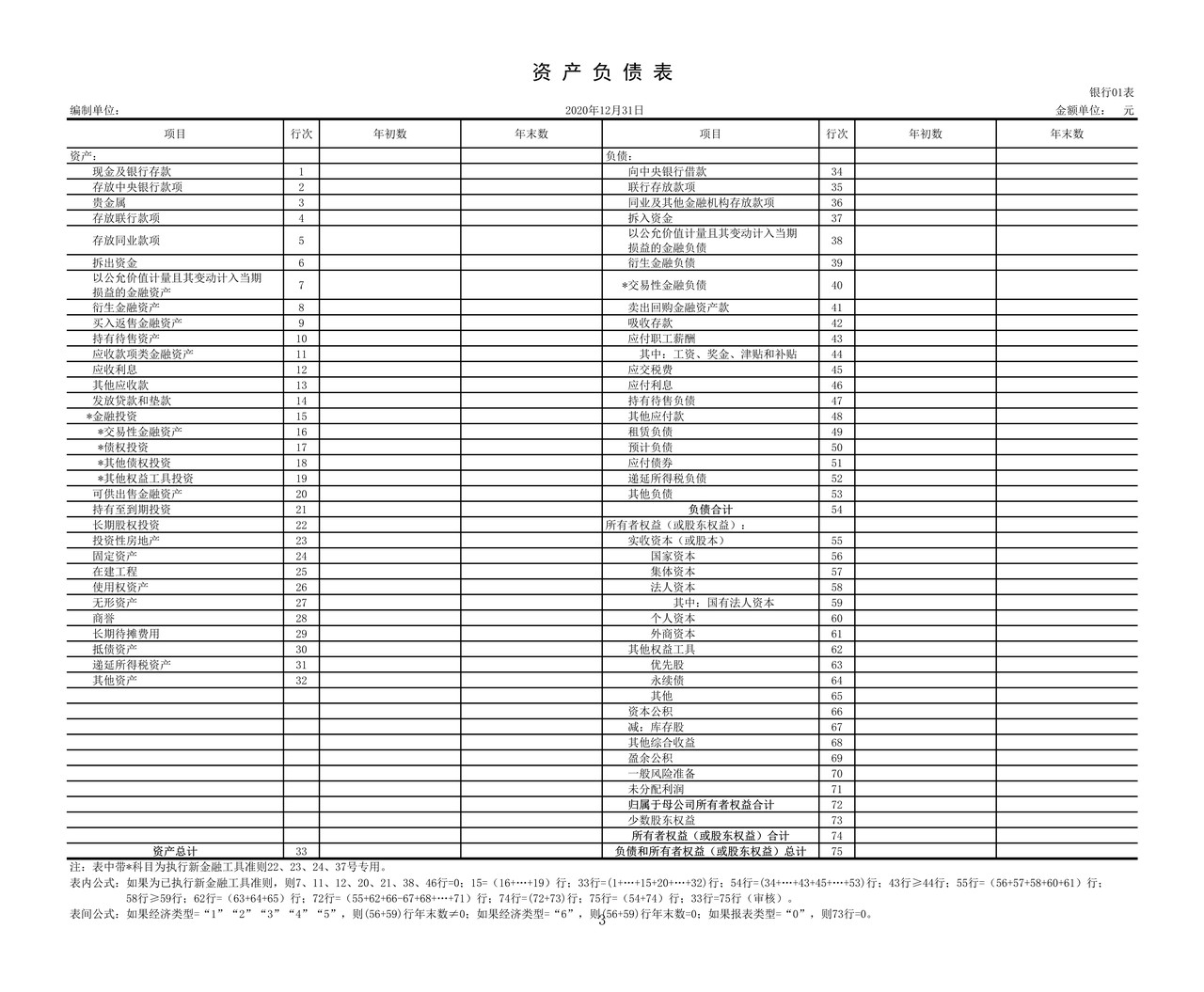 2020年度金融企业财务决算报表〔银行类〕(1023)