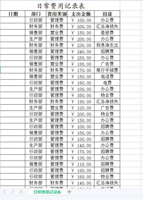 日常费用年结算表