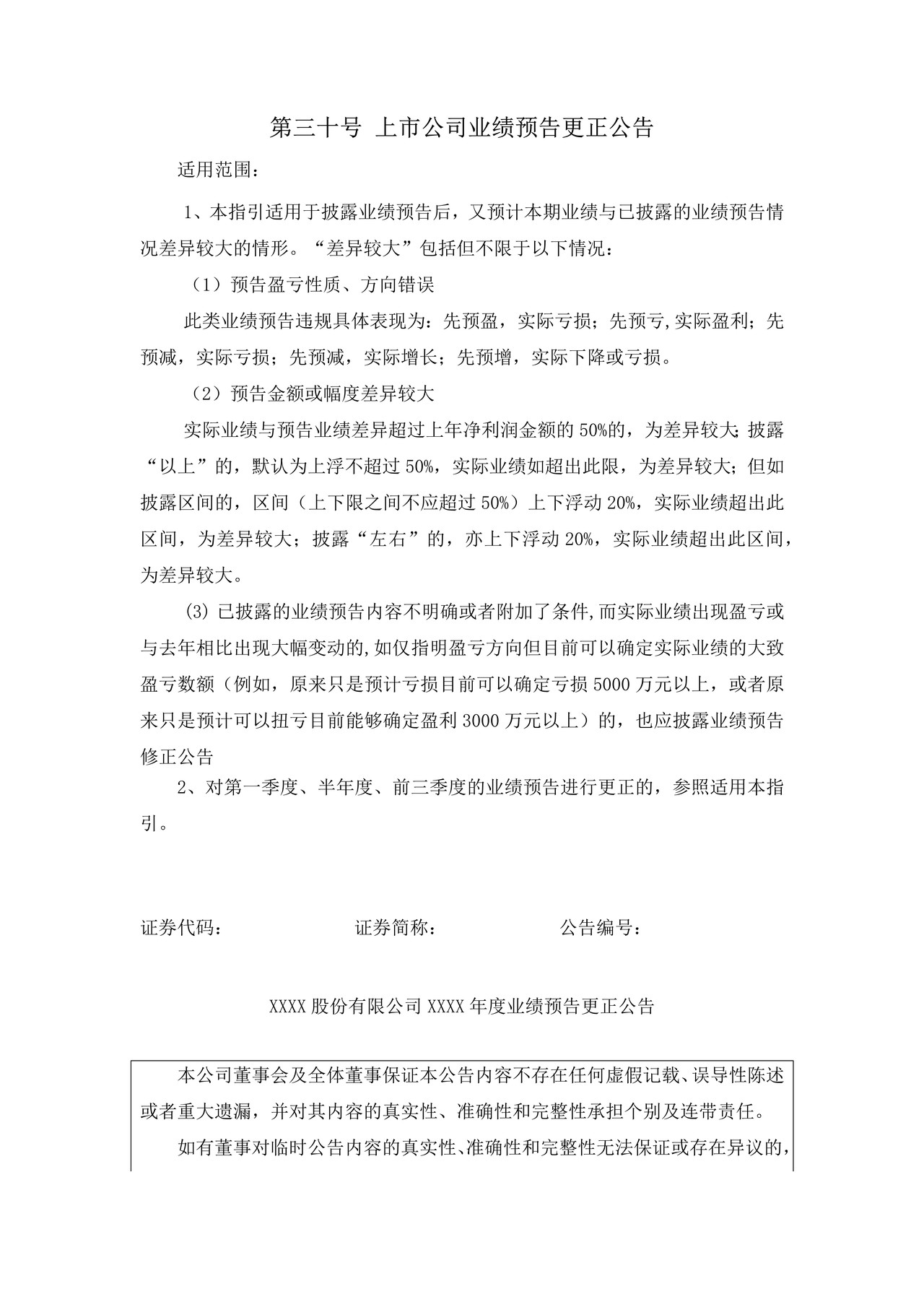 上市公司业绩预告更正公告——上海证券交易所上市公司日常信息披露工作备忘录临时公告格式指引第三十号（2015年修订）