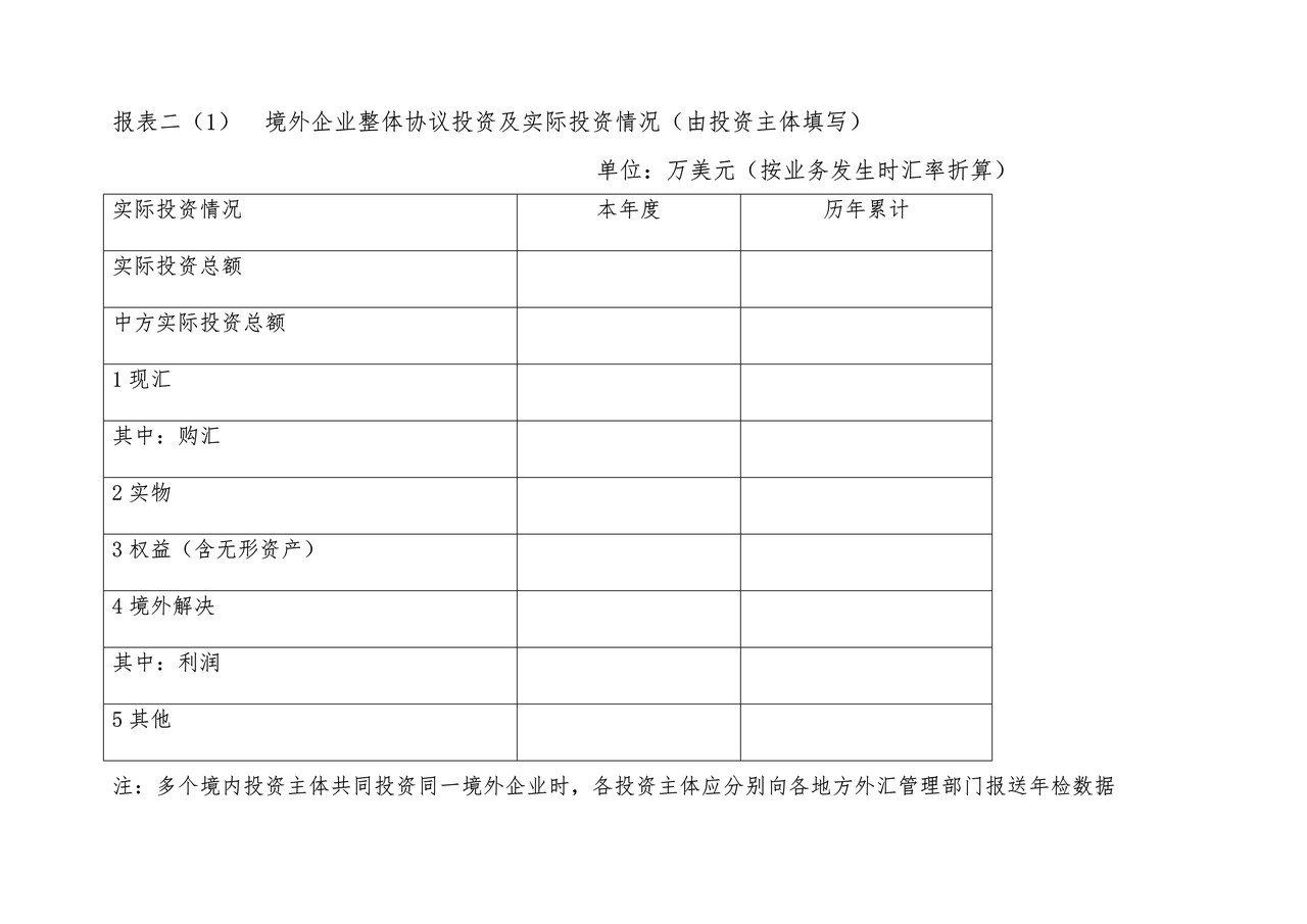 境外投资年检表 报表1——报表4