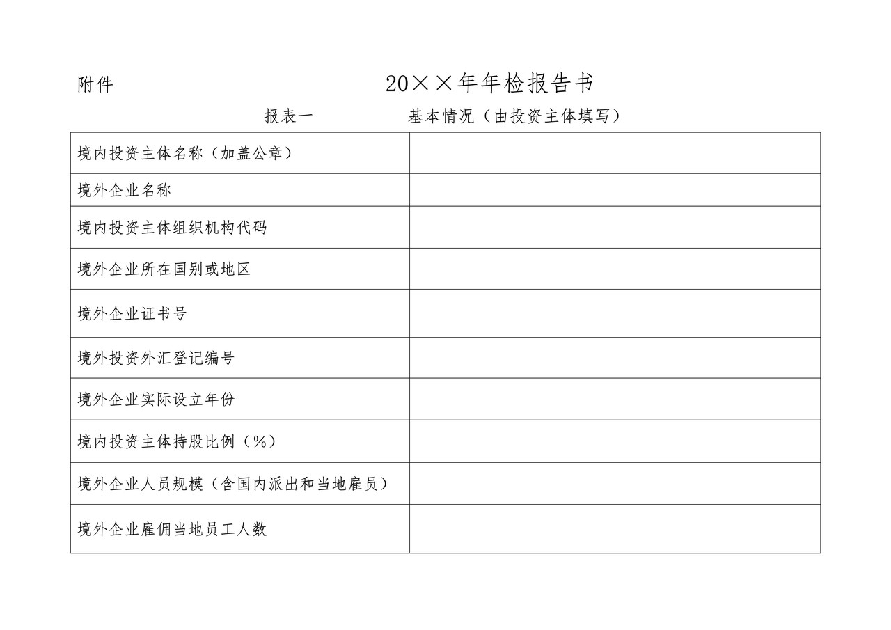 境外投资年检表 报表1——报表4