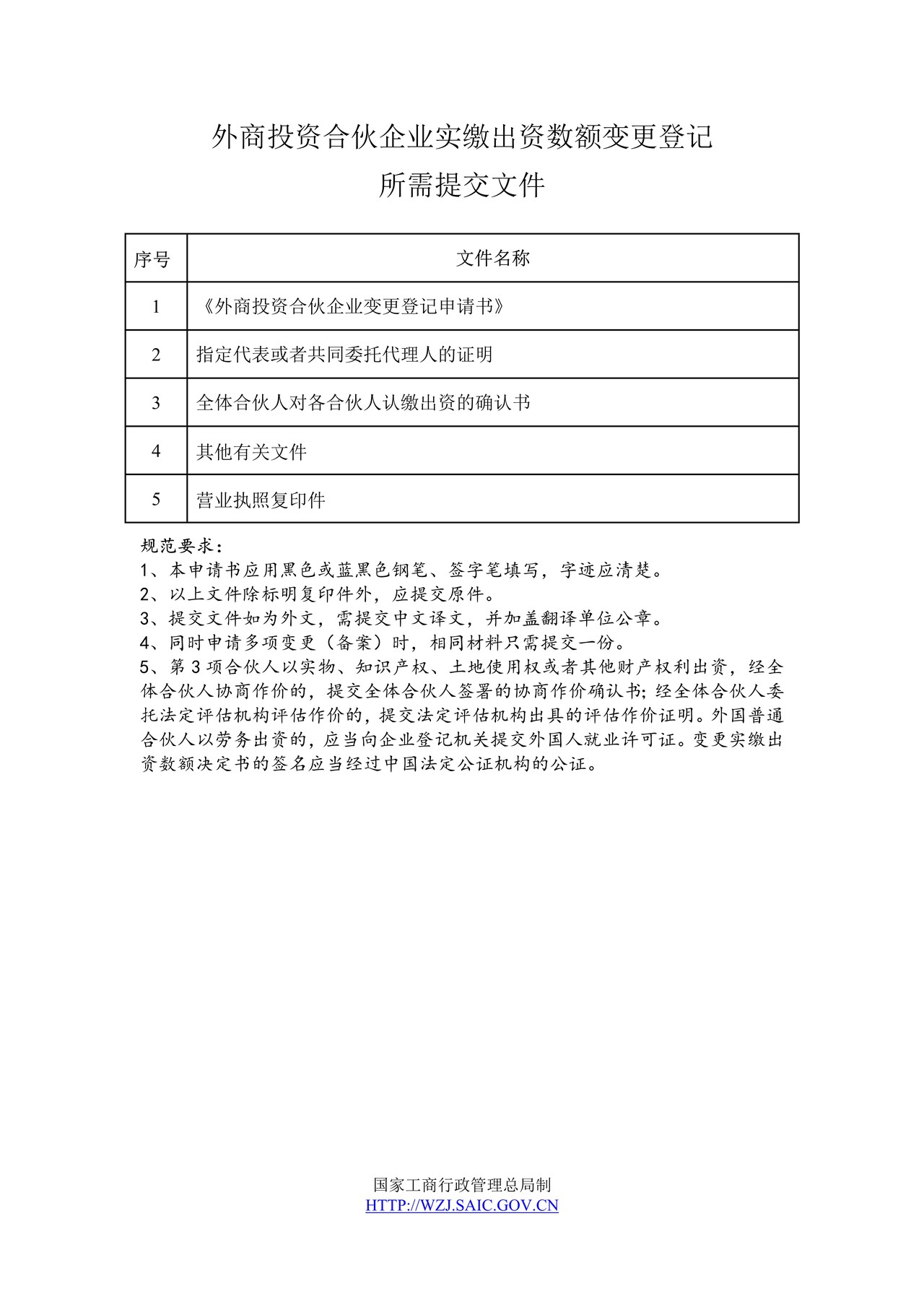 外商投资合伙企业实缴出资数额变更登记(2014版)