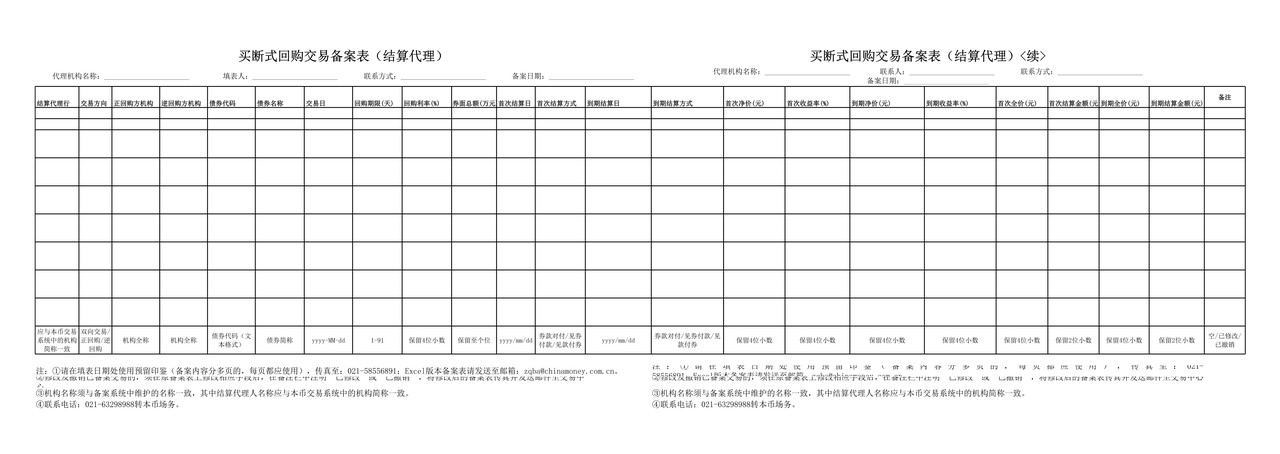 结算代理人应急交易信息备案表格