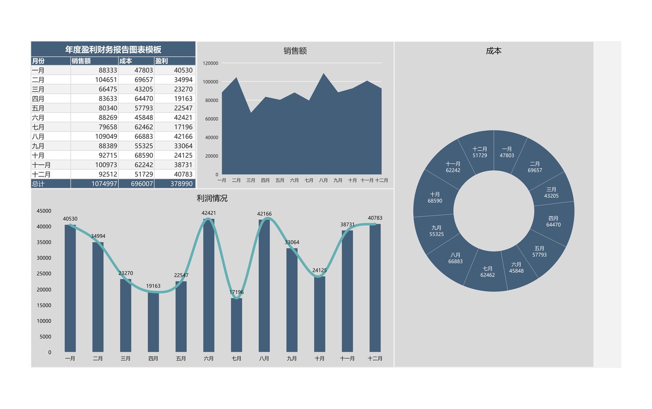 年度盈利财务报告图表模板