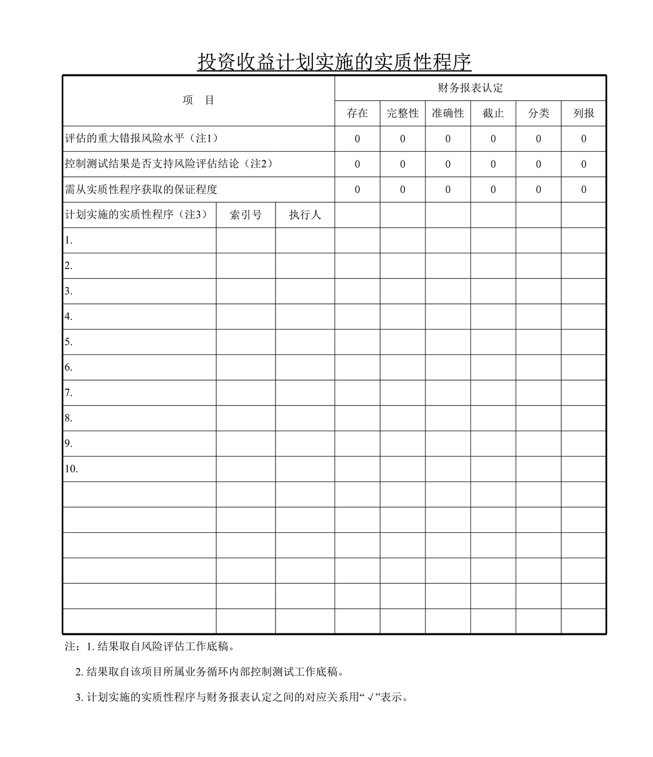 审计工作底稿模板—SI投资收益