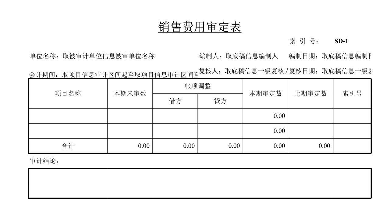 审计工作底稿模板—SD销售费用