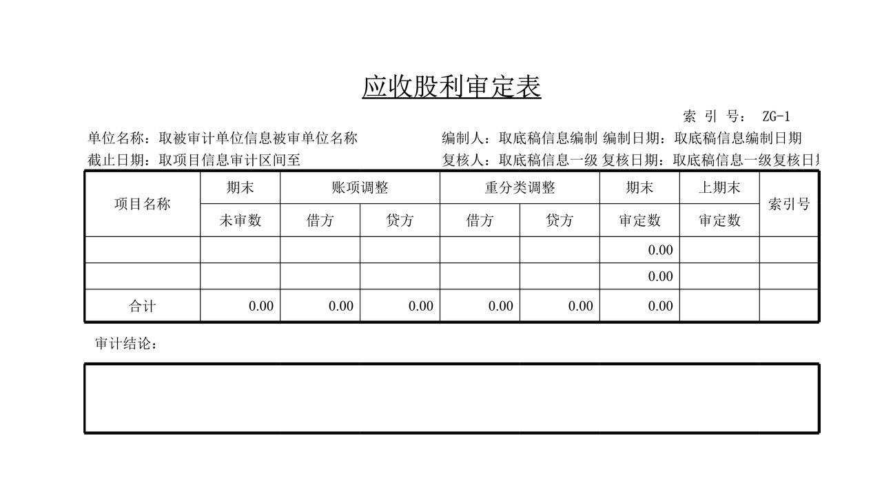 审计工作底稿模板—ZG应收股利