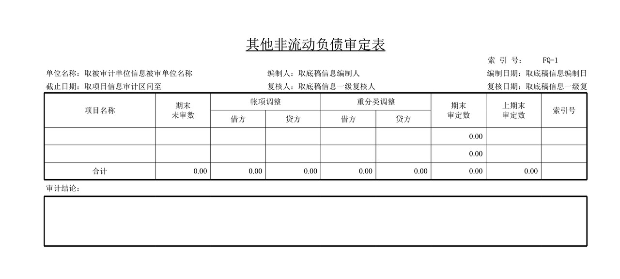 审计工作底稿模板—FQ其他非流动负债