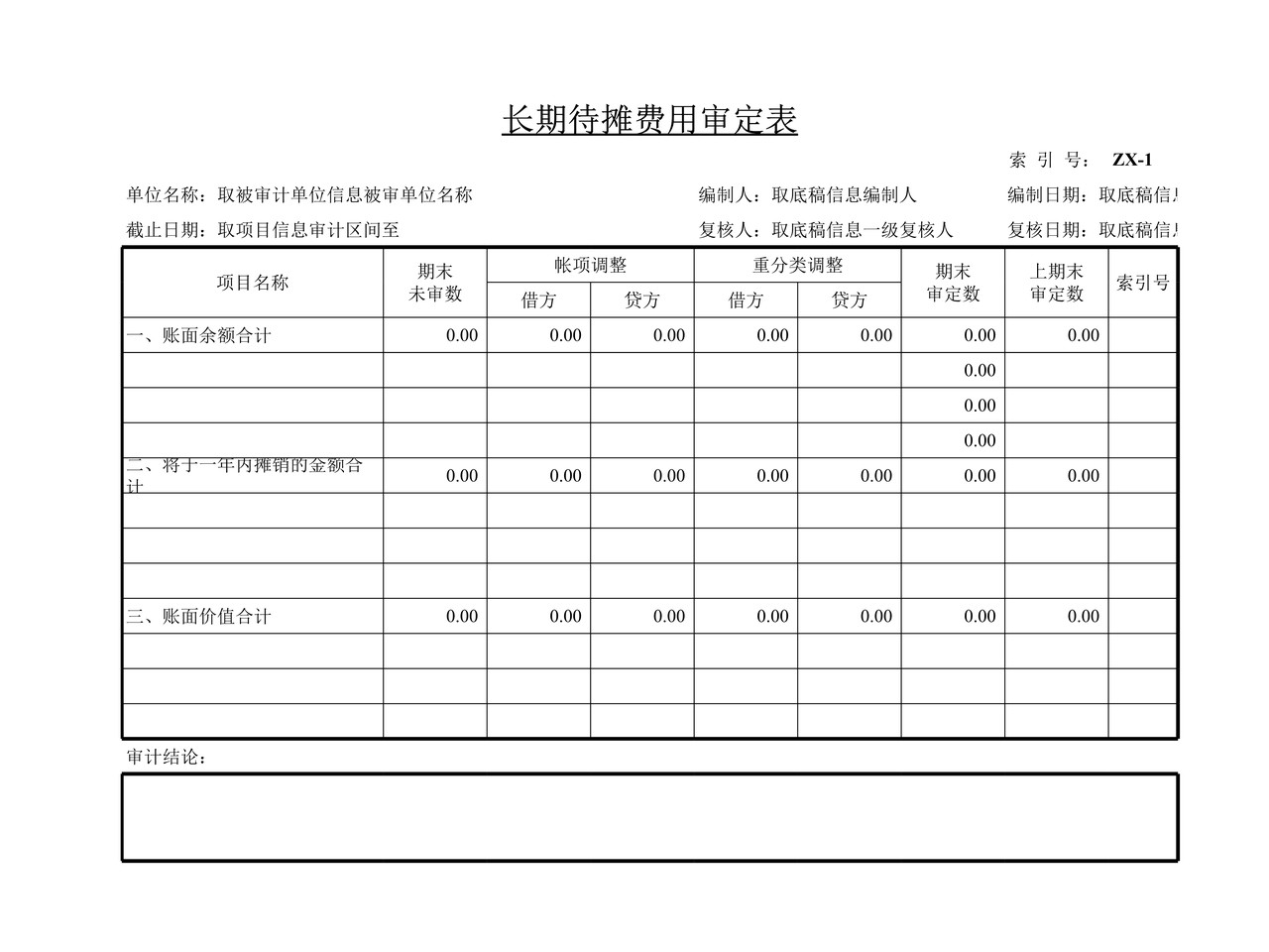 审计工作底稿模板—ZX长期待摊费用