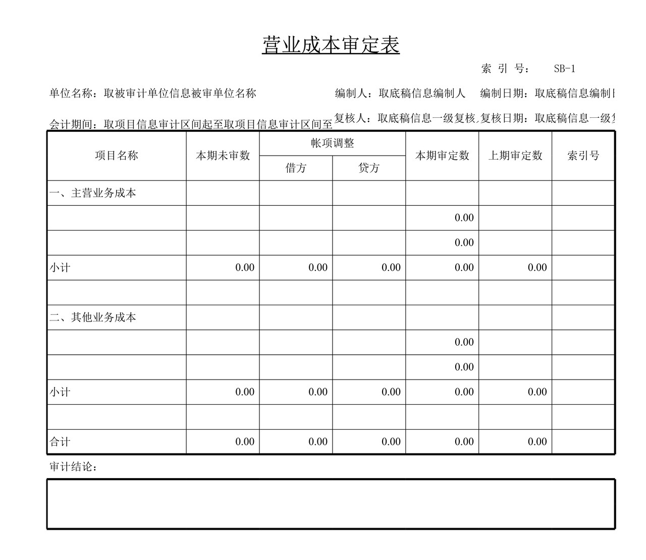 审计工作底稿模板—SB营业成本