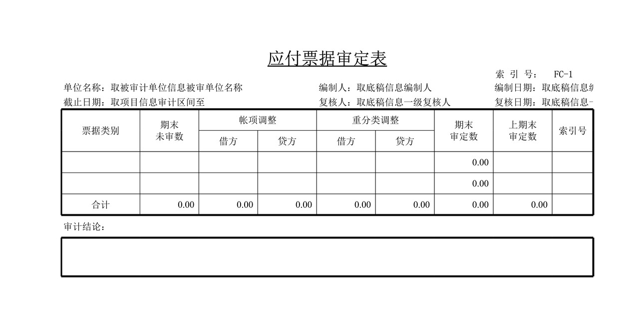 审计工作底稿模板—FC应付票据