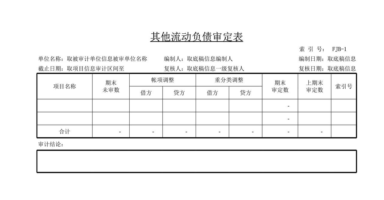 审计工作底稿模板—FJB其他流动负债