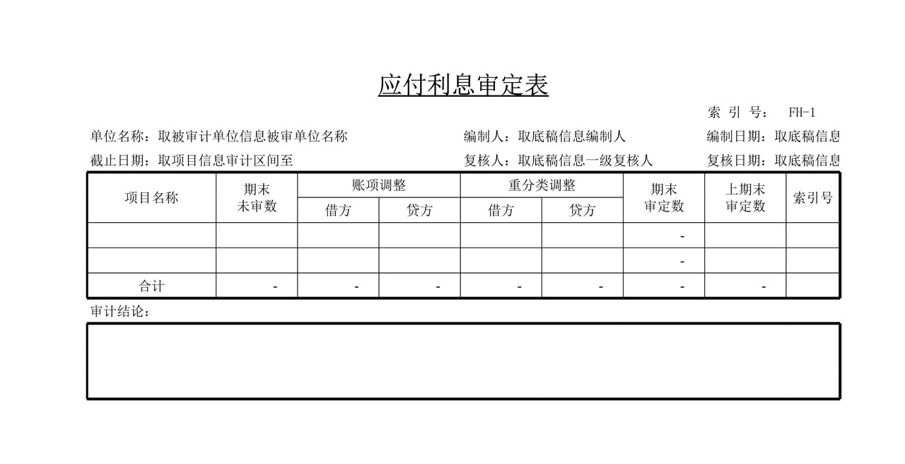 审计工作底稿模板—FH应付利息