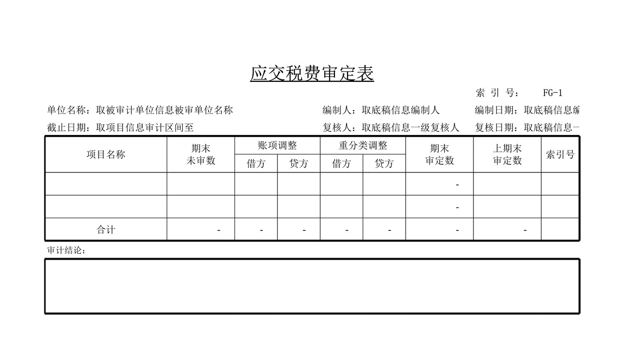 审计工作底稿模板—FG应交税费