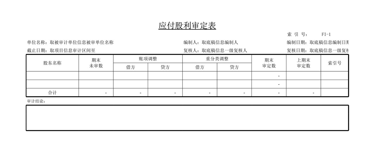 审计工作底稿模板—FI应付股利