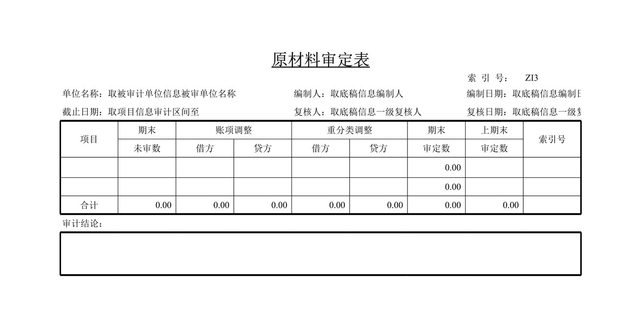 审计工作底稿模板—ZI存货