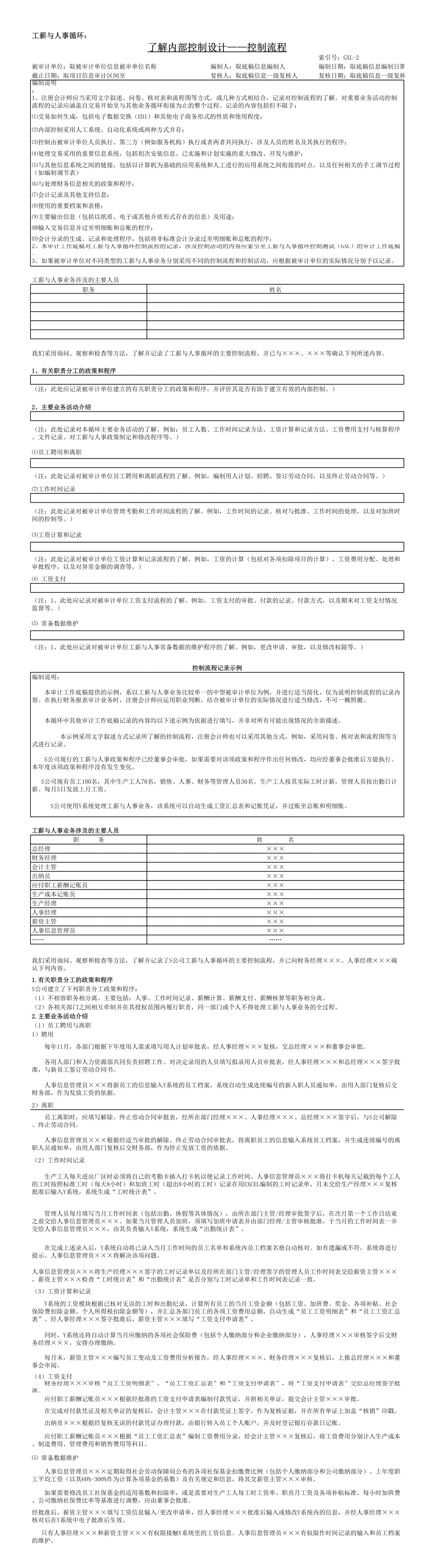 审计工作底稿模板—GXL工薪与人事