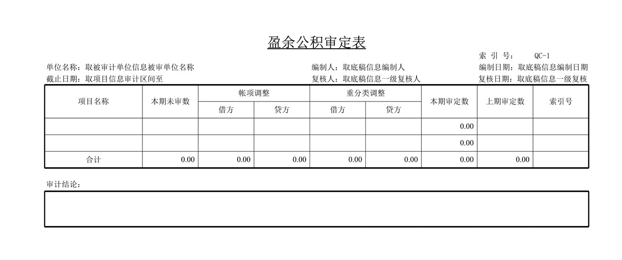 审计工作底稿模板—QC盈余公积