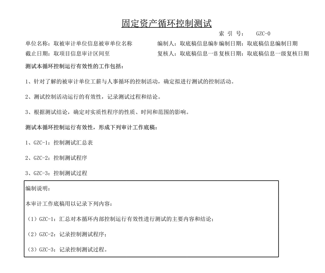 审计工作底稿模板—GZC固定资产循环