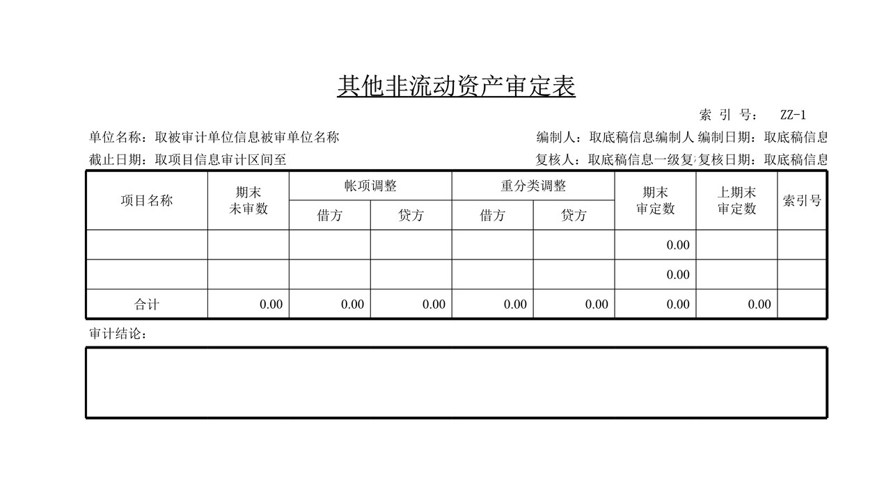 审计工作底稿模板—ZZ其他非流动资产