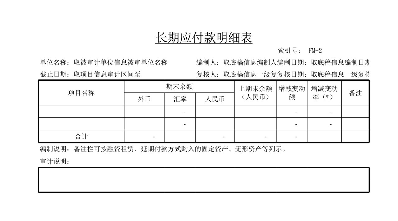 审计工作底稿模板—FM长期应付款