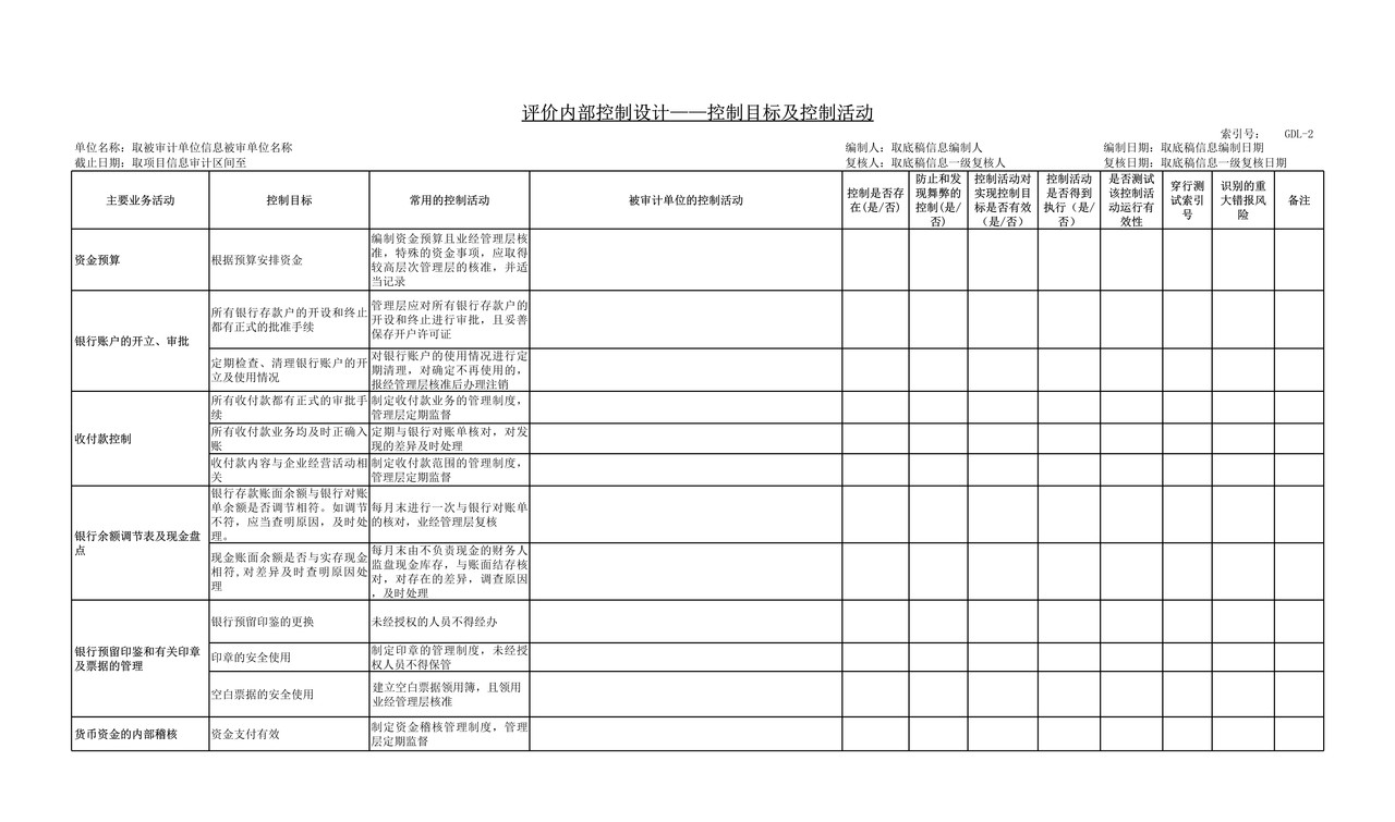 审计工作底稿模板—GDL货币资金及其他
