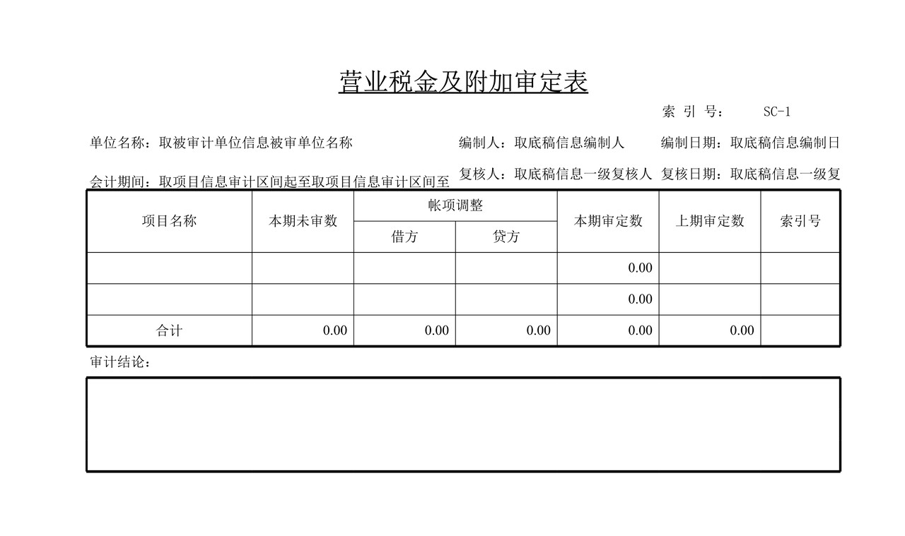 审计工作底稿模板—SC营业税金及附加