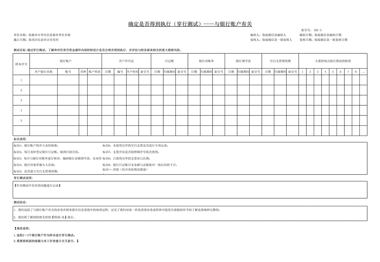 审计工作底稿模板—GDL货币资金及其他