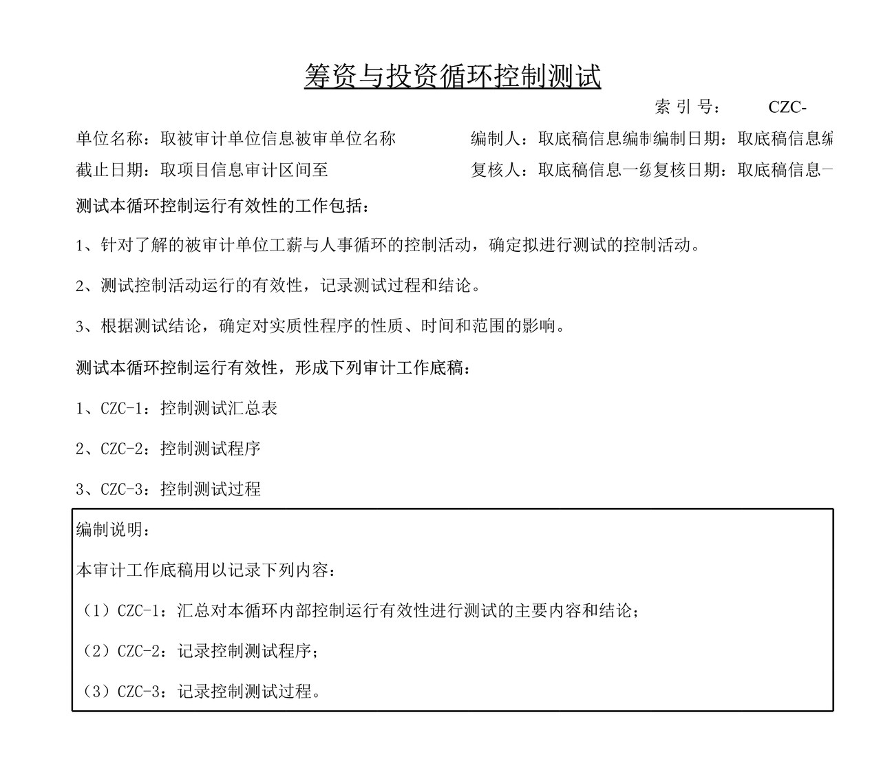 审计工作底稿模板—CZC筹资与投资循环