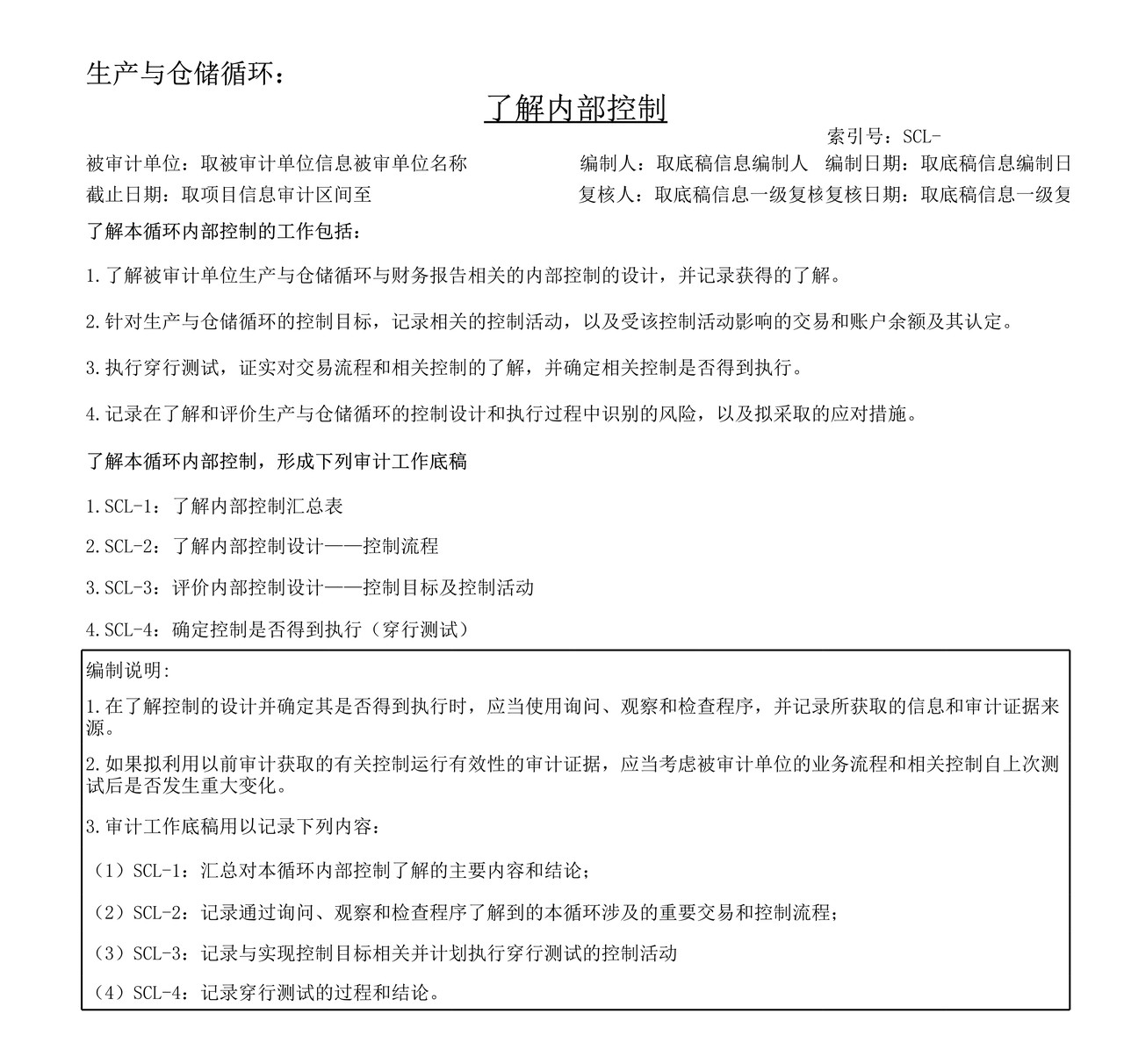 审计工作底稿模板—SCL生产与仓储