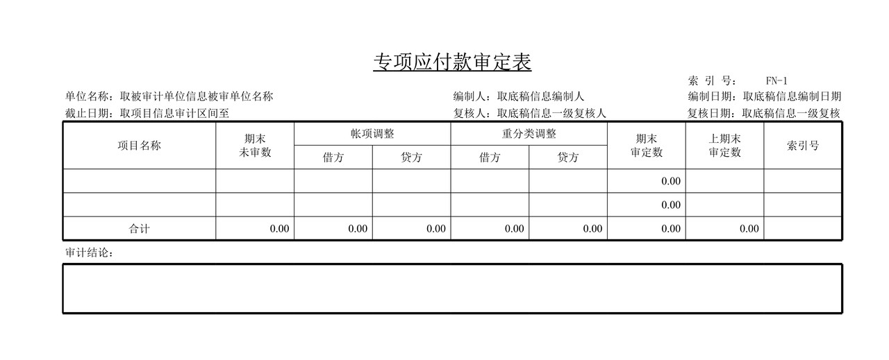 审计工作底稿模板—FN专项应付款