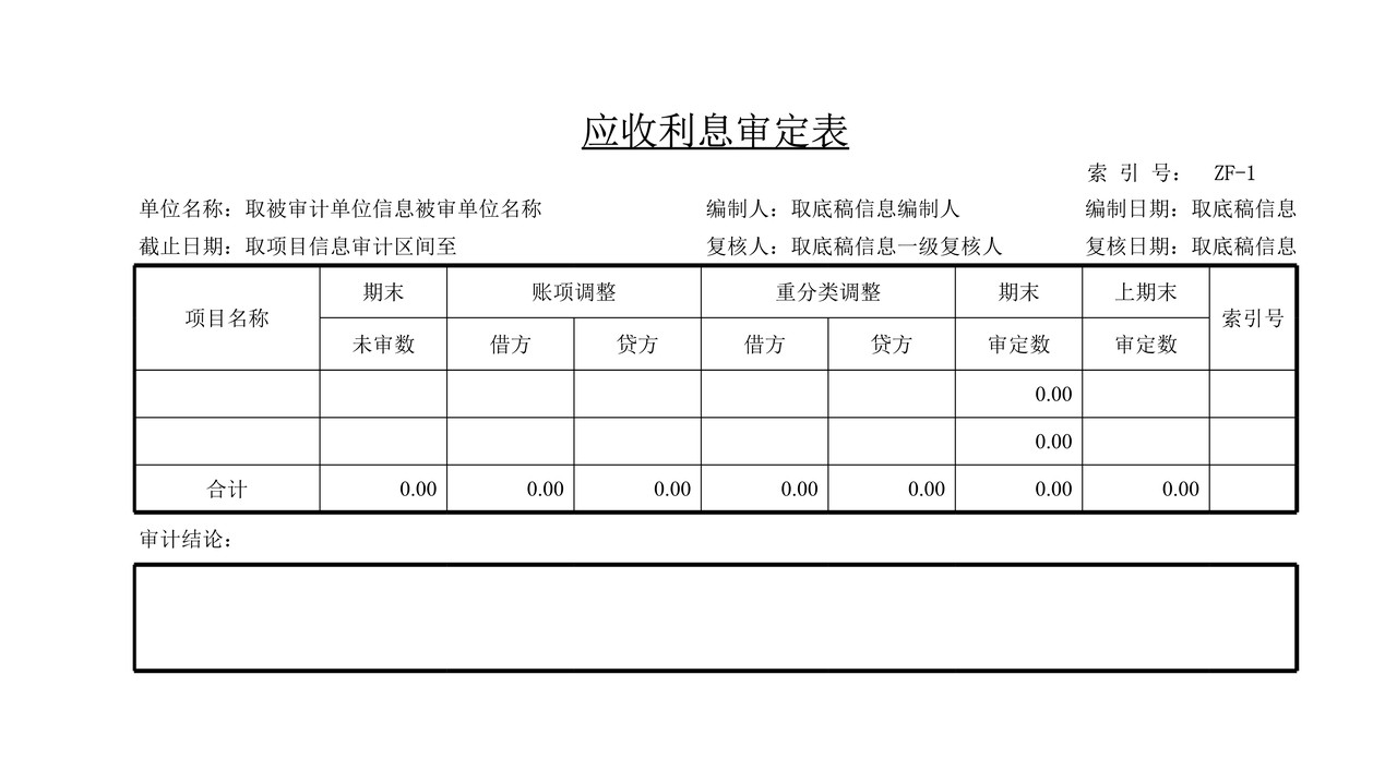 审计工作底稿模板—ZF应收利息