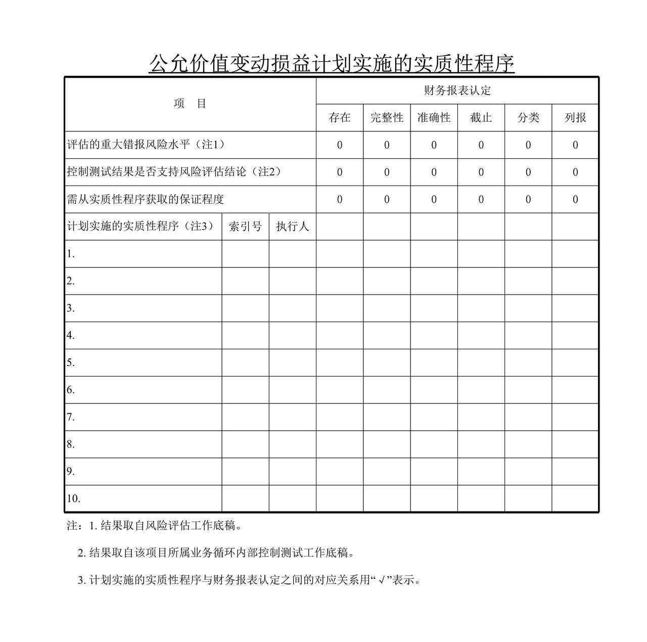 审计工作底稿模板—SH公允价值变动损益
