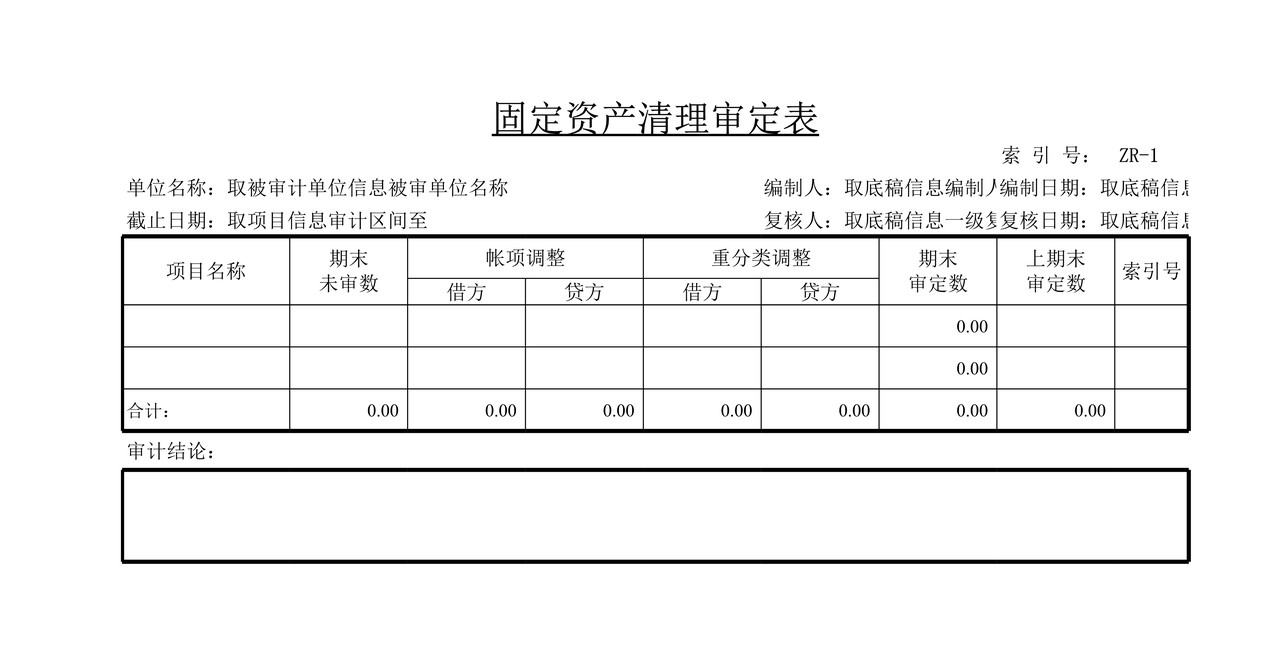审计工作底稿模板—ZR固定资产清理