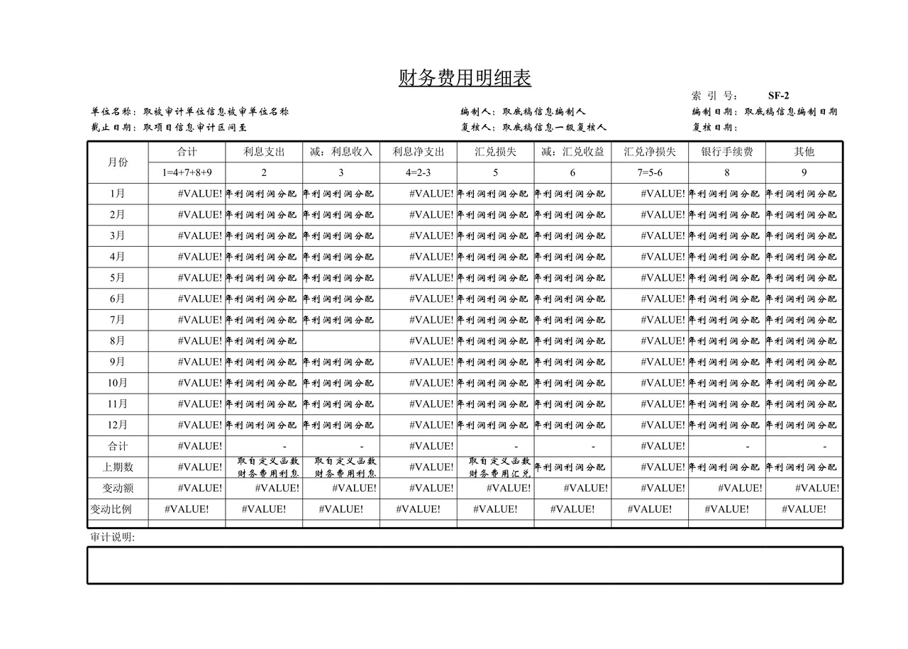 审计工作底稿模板—SF财务费用