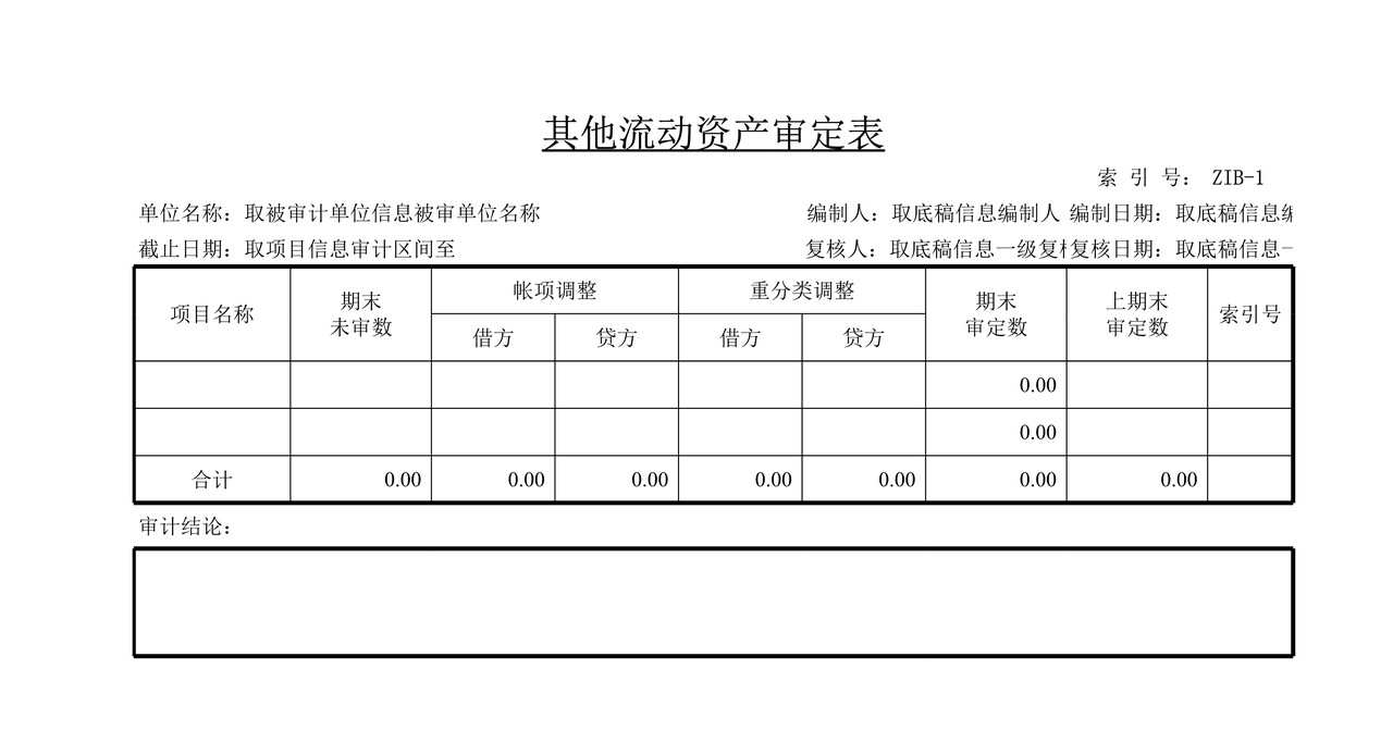 审计工作底稿模板—ZIB其他流动资产